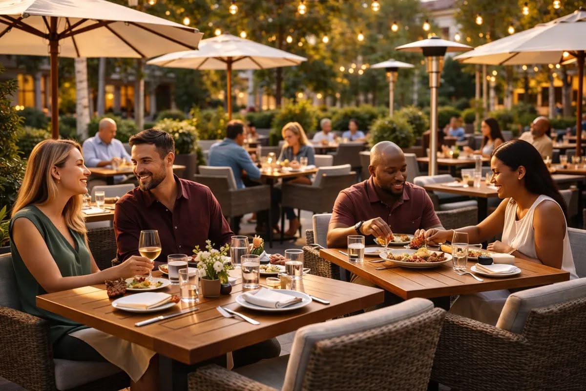 Customers enjoying a quality restaurant experience with well-presented food, attentive service, and a clean dining atmosphere.