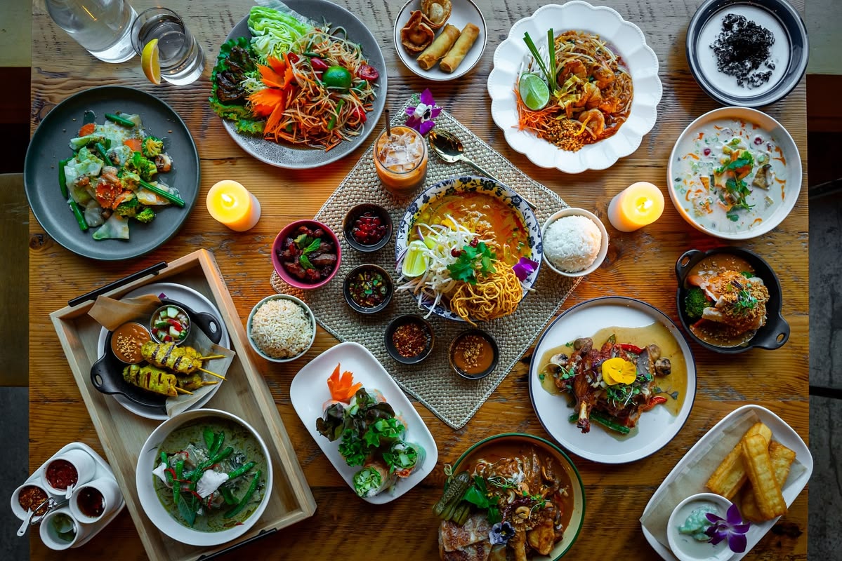 Thai dishes showcasing distinctive spicy, sour, sweet, salty, and aromatic flavors