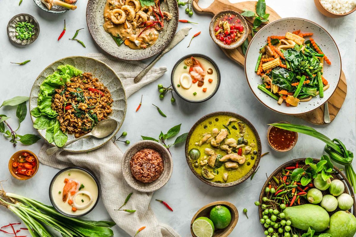 A variety of Thai dishes showing how ingredients change from one dish to another