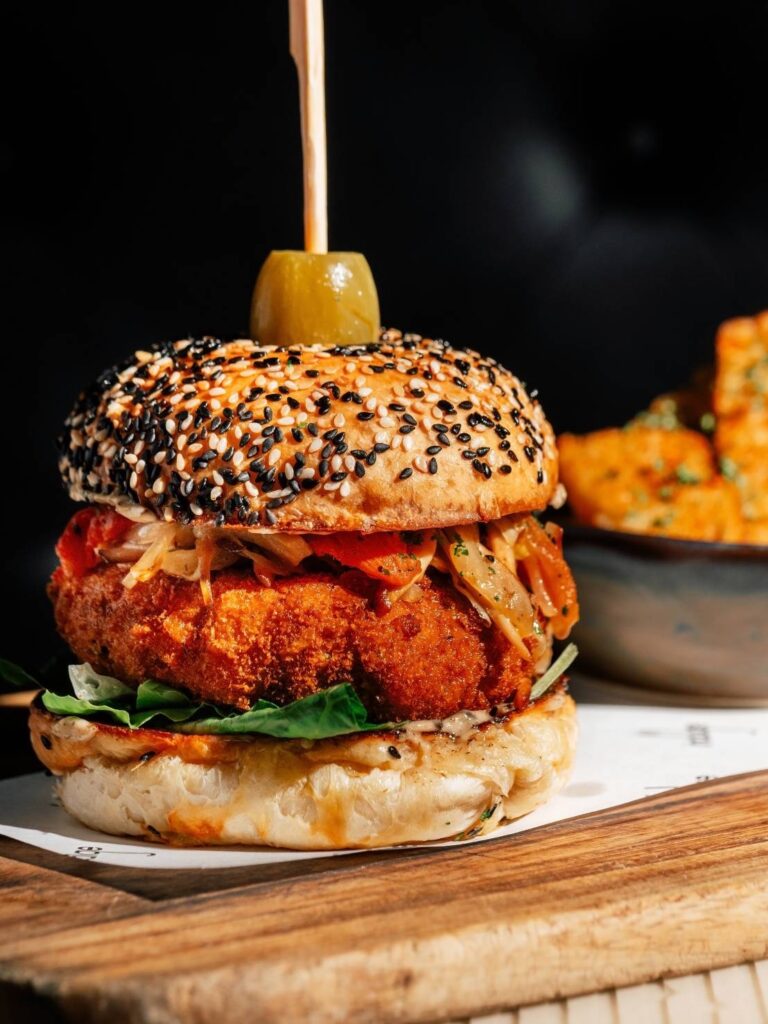 Buddha Truffle Burger with sweet potato and smoked chickpea patty