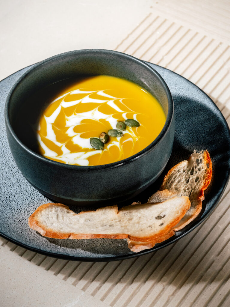 Creamy Butternut Pumpkin Soup with roasted pumpkin and fresh cream