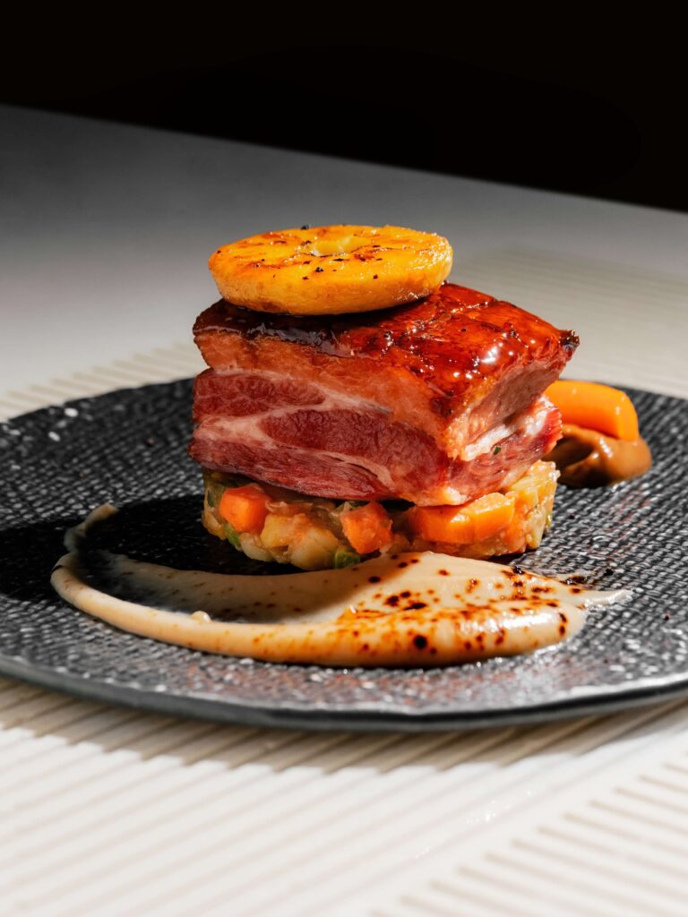Coffee and Lemongrass Pork Belly slow-cooked in cider sauce