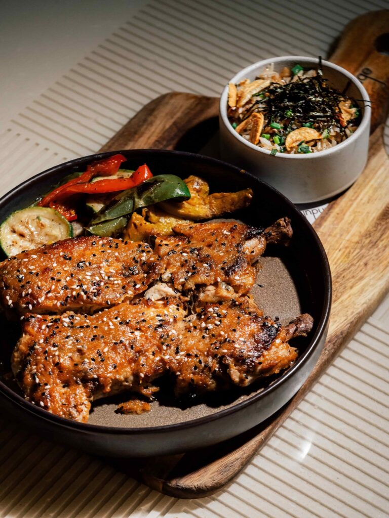 Miso Baby Chicken with garlic fried rice at Indulge Bangkok