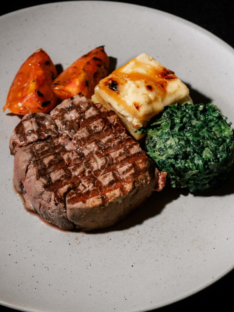 Australian beef Tenderloin with potato gratin and creamed spinach