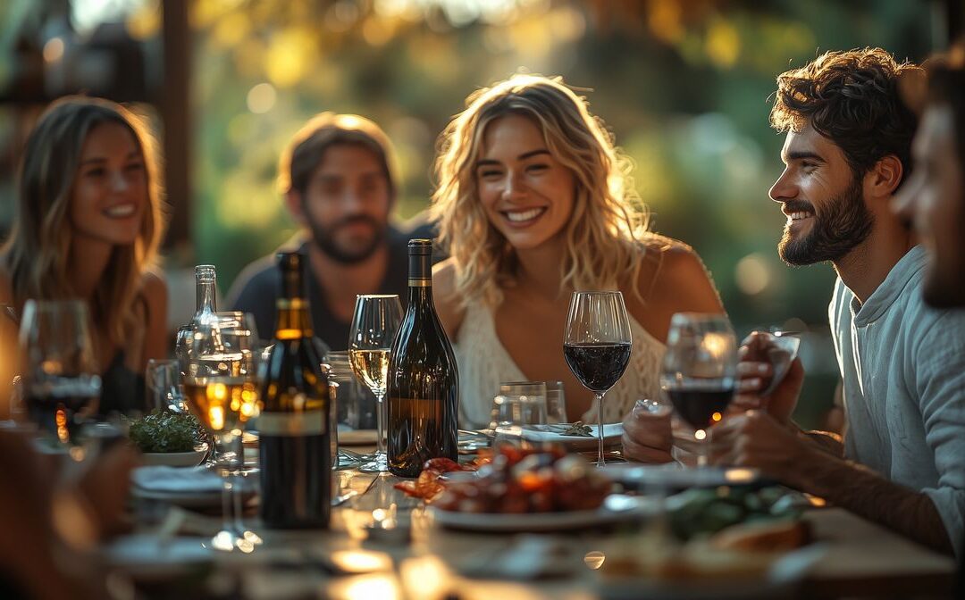 Friends enjoying a popular brunch with a variety of food in a welcoming dining setting