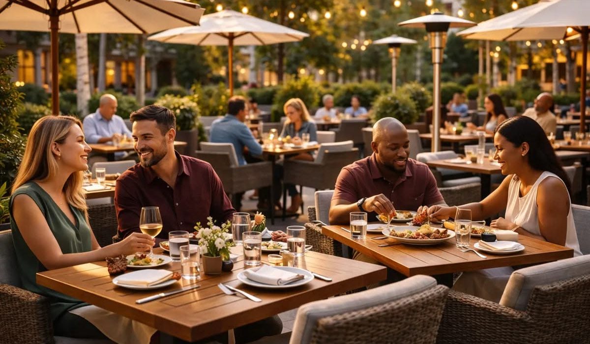 Customers enjoying a quality restaurant experience with well-presented food, attentive service, and a clean dining atmosphere.